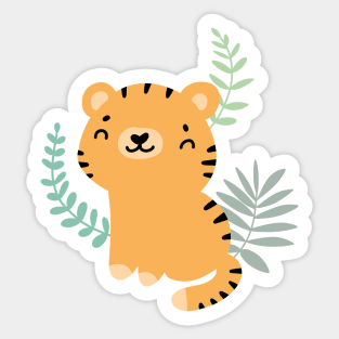 Cute tiger in the jungle. Kids' things. Sticker